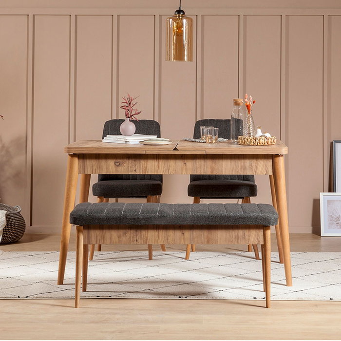 Hanah Home Vina 1053 Juego de Comedor Extensible Pino Atlántico y Antracita